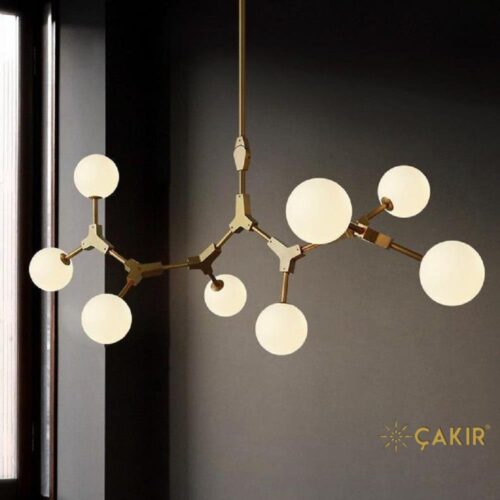 Grayc Altın Renk 8li Top Camlı Modern Sarkıt